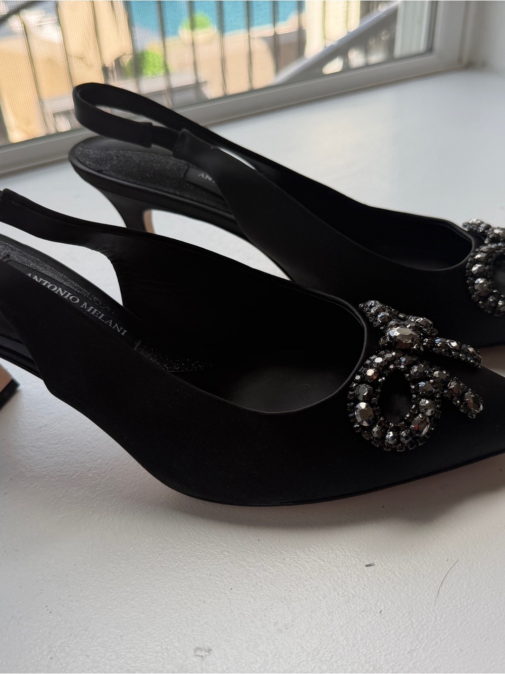 ANTONIO MELANI Black Jeweled Slingback Pumps